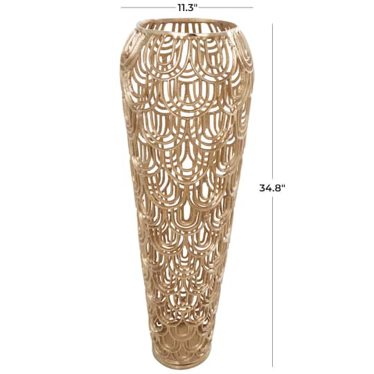 35" Gold Art Deco Arches Aluminum Vase